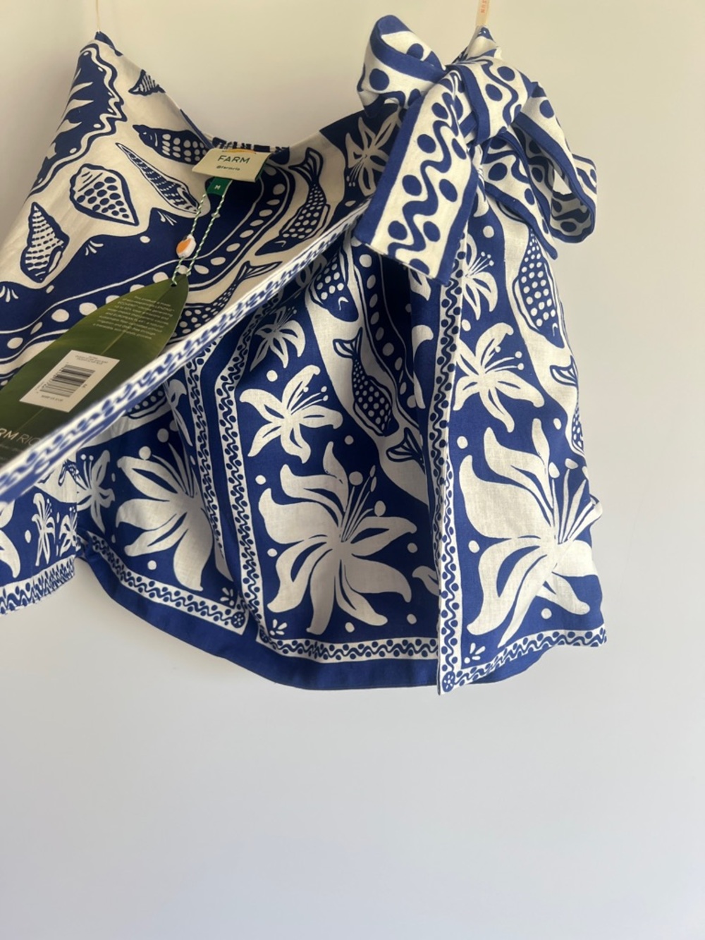 FARM Rio Blue Nature Linen Blend Tie Sarong Cover-up Skirt Size Medium NWT - Picture 8 of 14